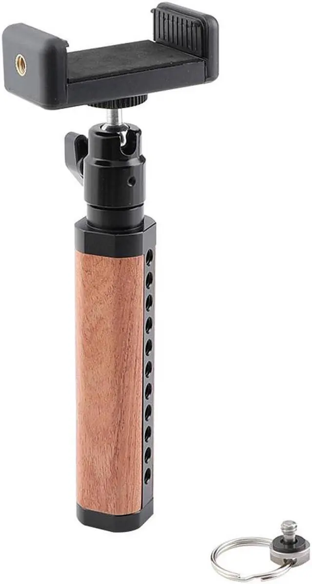 Alt view image 3 of 6 - CAMVATE Wooden Handle Grip w/ Adjustable Smartphone Clip & Mini Ball Head Mount