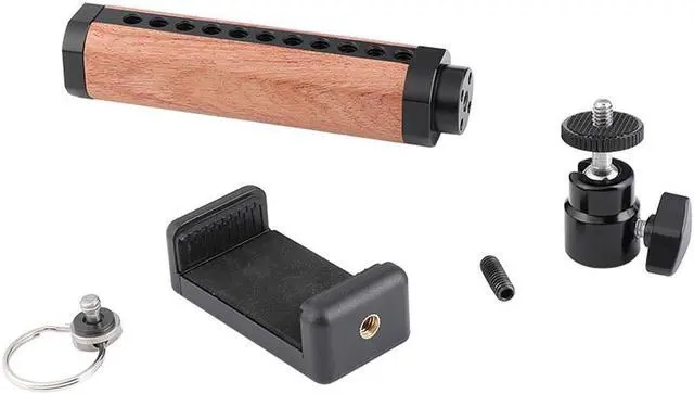 Alt view image 4 of 6 - CAMVATE Wooden Handle Grip w/ Adjustable Smartphone Clip & Mini Ball Head Mount