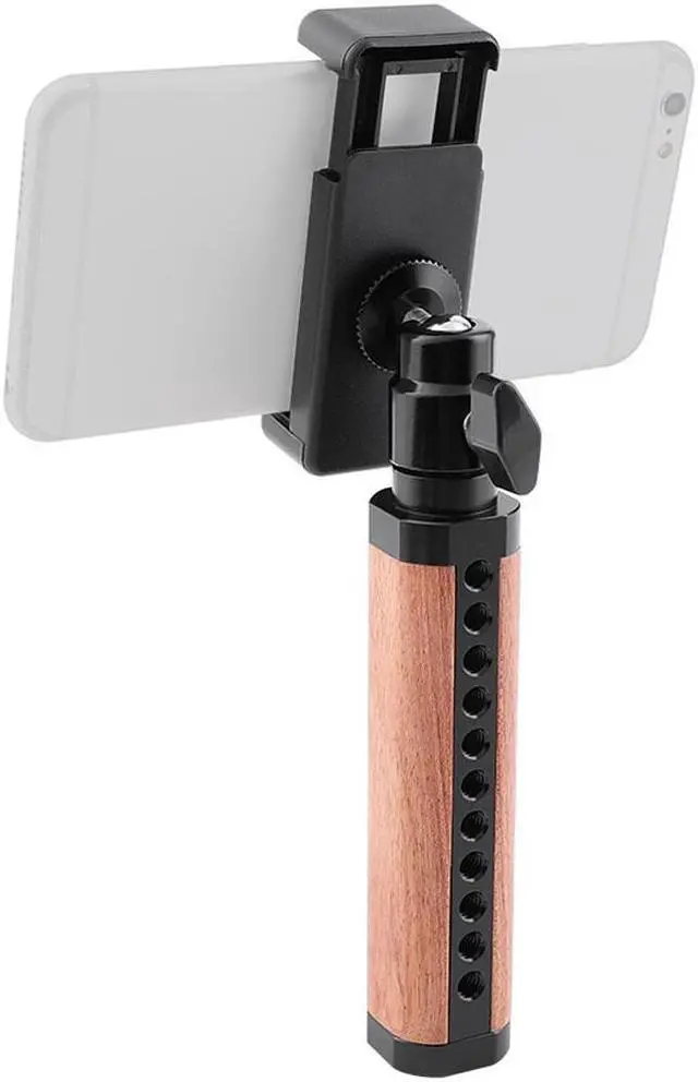 Alt view image 5 of 6 - CAMVATE Wooden Handle Grip w/ Adjustable Smartphone Clip & Mini Ball Head Mount