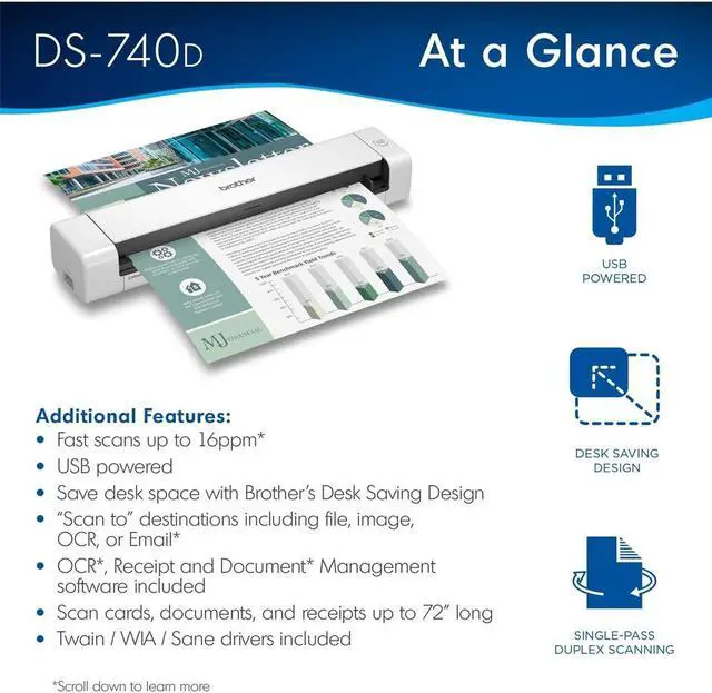 Alt view image 11 of 20 - Brother DSmobile DS-740D 48 bit int./ 24 bit ext. Dual CIS 600 x 600 dpi Duplex Mobile Scanner with Desk Saving Design