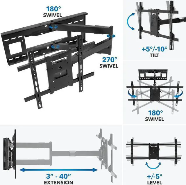 Alt view image 12 of 14 - Mount-It! Full Motion TV Mount| Fits 43"-80" TVs | 40 Inch Extension
