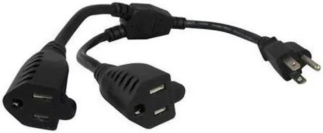 Alt view image 3 of 3 - Comprehensive CPWR-ADPT2 Universal AC Power Splitter Extension 1 ft., Black