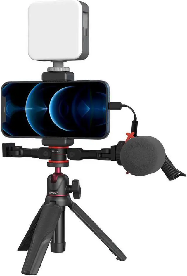 Alt view image 3 of 7 - SmallRig simorr Vigor VK-50 Vlog Tripod Kit with Vibe P96 Video LED Light, Wave S1 Lite Microphone