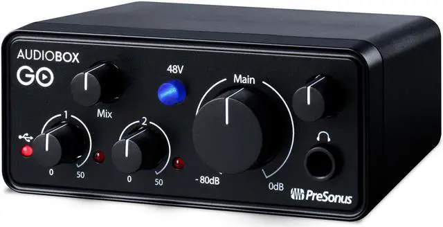 Alt view image 2 of 6 - PreSonus AudioBox GO 2x2 USB Recording Interface, Bundle with Turnstile Audio TAPH100 Headphones and H&A 15' XLR Microphone Cable