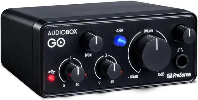 Alt view image 5 of 6 - PreSonus AudioBox GO 2x2 USB Recording Interface, Bundle with Turnstile Audio TAPH100 Headphones and H&A 15' XLR Microphone Cable
