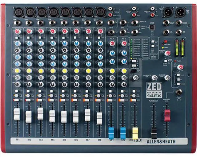 Alt view image 3 of 13 - Allen & Heath ZED60-14FX Multipurpose Mixer with FX and USB I/O Port, 8 Mic/Line/ 2 Stereo Inputs