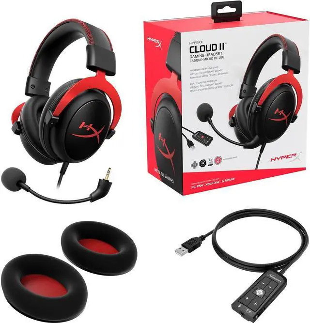 Alt view image 6 of 20 - HyperX Cloud II - Gaming Headset, 7.1 Surround Sound, Memory Foam Ear Pads, Durable Aluminum Frame, Detachable Microphone, Works with PC, PS5, PS4, Xbox Series X|S, Xbox One - Red