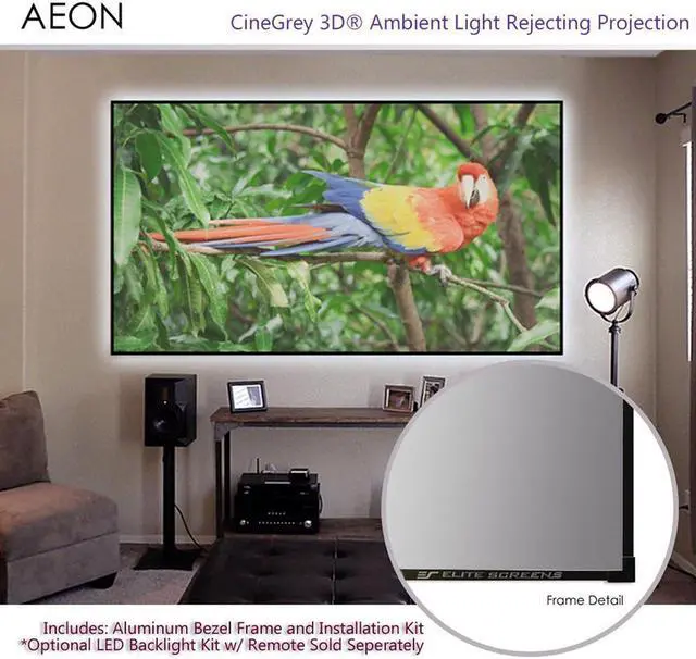 Alt view image 16 of 20 - Elite Screens AR120DHD3 Aeon CineGrey 3D Series 120" Fixed Frame Projection Screen