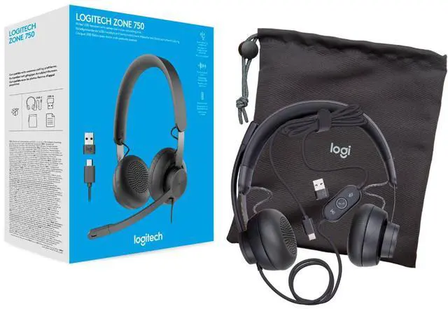 Alt view image 19 of 20 - Logitech Zone 750 Wired On-Ear Headset USB-C Black 981001103