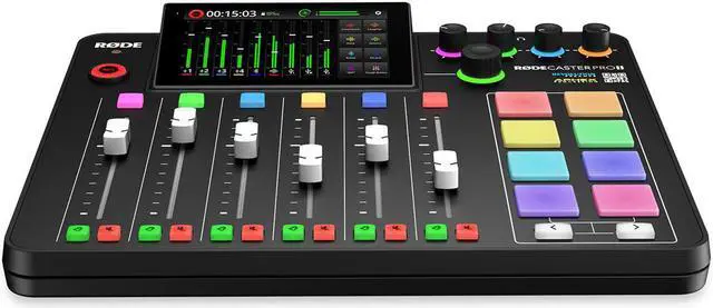 Alt view image 5 of 6 - Rode RODECaster Pro II Integrated Audio Production Studio Console, Bundle with NTH-100M Headphones and RODECover 2 Cover