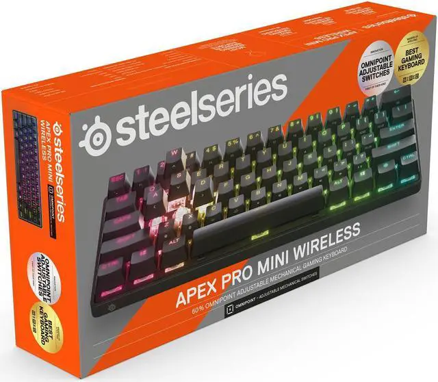 Alt view image 4 of 20 - SteelSeries Apex Pro Mini Wireless Mechanical Gaming Keyboard - World's Fastest Keyboard - Adjustable Actuation - Compact 60% Form Factor - RGB - PBT Keycaps - Bluetooth 5.0 - 2.4GHz - USB-C