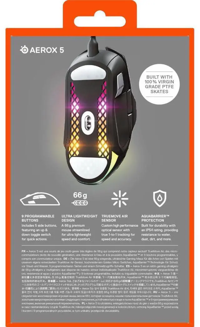 Alt view image 8 of 13 - SteelSeries Aerox 5 Lightweight 1800CPI Wired RGB Gaming Mouse