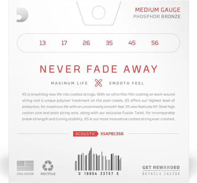 Alt view image 3 of 5 - D'Addario Phosphor Bronze Acoustic Guitar Strings, Medium, 13-56 Gauge, Set of 6 Strings