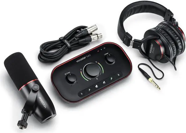 Alt view image 12 of 20 - Focusrite Vocaster Two Studio — Podcasting Interface for Recording Host & Guest, with Professional Quality Vocaster DM14v Dynamic Microphone & HP60v Headphones. Two Mic Inputs & Two Headphone Outputs