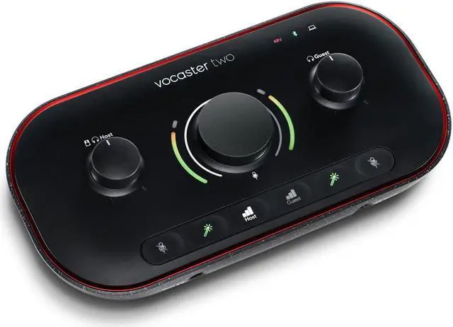 Alt view image 15 of 20 - Focusrite Vocaster Two Studio — Podcasting Interface for Recording Host & Guest, with Professional Quality Vocaster DM14v Dynamic Microphone & HP60v Headphones. Two Mic Inputs & Two Headphone Outputs