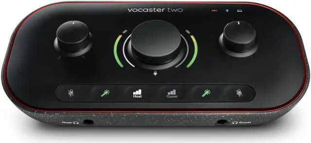 Alt view image 16 of 20 - Focusrite Vocaster Two Studio — Podcasting Interface for Recording Host & Guest, with Professional Quality Vocaster DM14v Dynamic Microphone & HP60v Headphones. Two Mic Inputs & Two Headphone Outputs