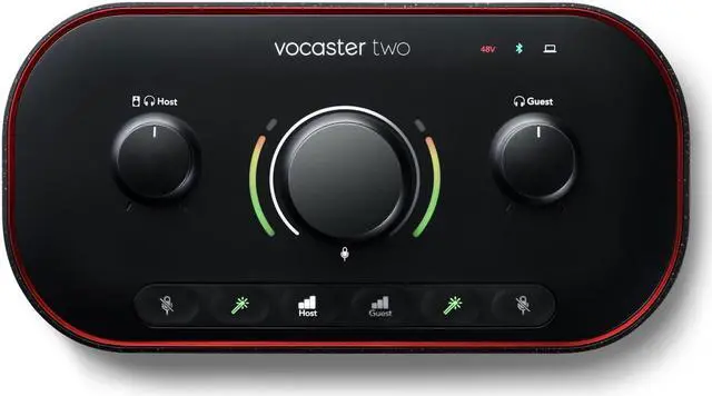 Alt view image 17 of 20 - Focusrite Vocaster Two Studio — Podcasting Interface for Recording Host & Guest, with Professional Quality Vocaster DM14v Dynamic Microphone & HP60v Headphones. Two Mic Inputs & Two Headphone Outputs