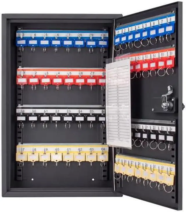 Alt view image 11 of 13 - Barska Key Cabinet, Wall Mount, 64 Key Cap. Matte  Steel CB13264