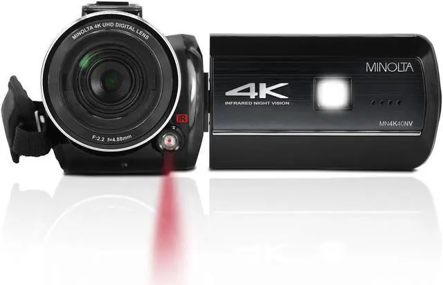 Alt view image 2 of 7 - Minolta MN4K40NV 4K Ultra HD 30MP 3" Touchscreen Night Vision Camcorder with LED Light, Black
