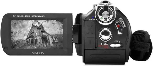Alt view image 6 of 7 - Minolta MN4K40NV 4K Ultra HD 30MP 3" Touchscreen Night Vision Camcorder with LED Light, Black