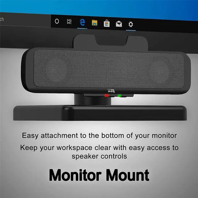 Alt view image 7 of 12 - Cyber Acoustics USB and Bluetooth Speaker Bar with Integrated Monitor Mount (CA-2890BT)