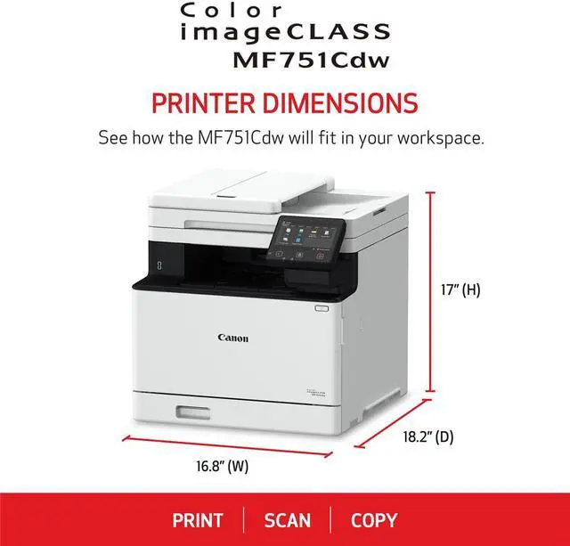 Alt view image 3 of 20 - Canon imageCLASS MF751Cdw Wireless Multifunction Laser Printer 5455C015