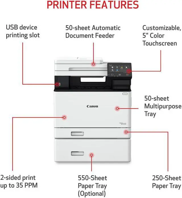 Alt view image 4 of 20 - Canon imageCLASS MF751Cdw Wireless Multifunction Laser Printer 5455C015