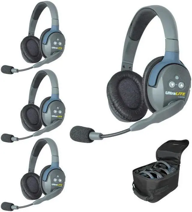 Alt view image 2 of 2 - Eartec UL4D UltraLITE Full Duplex Wireless Intercom 2 Way Communication System for 4 Users - 1 ULDM Dual-Ear Master Headset and 3-Pack of ULDR Dual Ear Remote Headsets