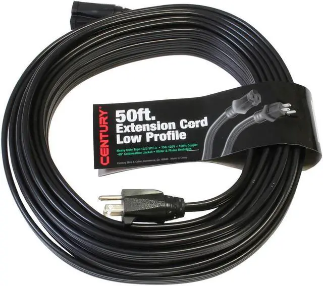 Main image of Milspec 50' Heavy Duty 12/3 SPT-3 Low Profile Flat Extension Cord, Black