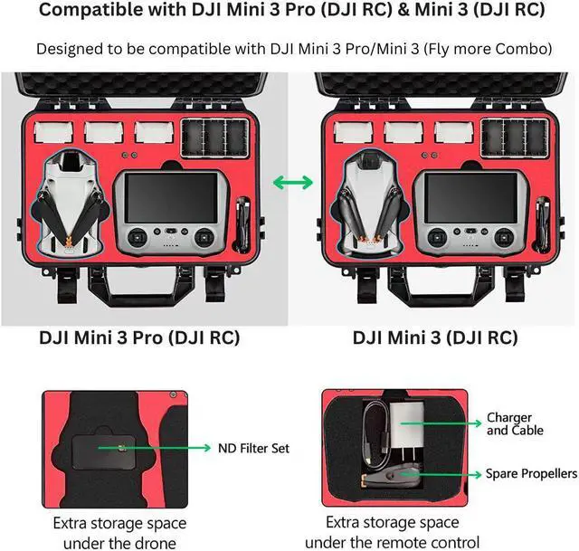 Alt view image 7 of 7 - Aries Waterproof Hard Shell Carrying Case for DJI Mini 3 and Mini 3 Pro, Black