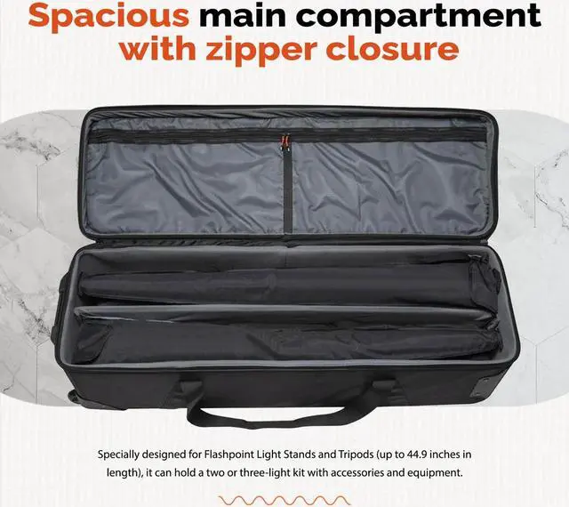 Alt view image 3 of 7 - Flashpoint CB-01 44.9" Wheeled Carrying Bag for Light Stand and Tripod, Black