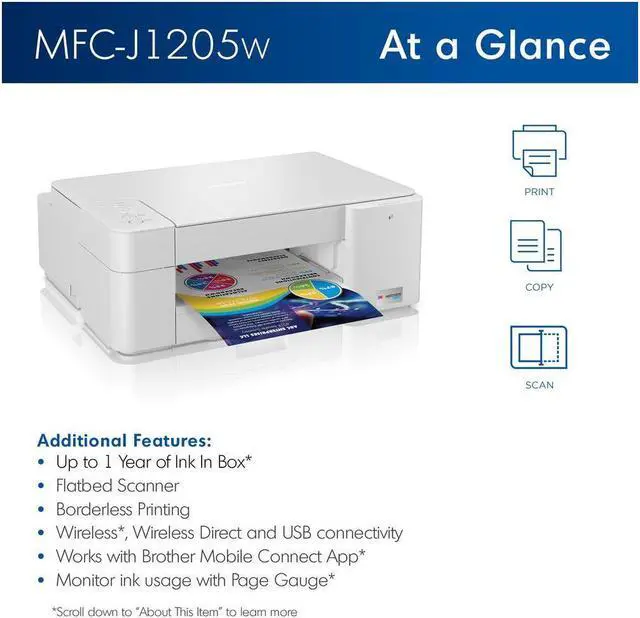 Alt view image 13 of 20 - Brother MFC-J1205W INKvestment Tank Wireless Multi-Function Color Inkjet Printer with Up to 1-Year of Ink In-box