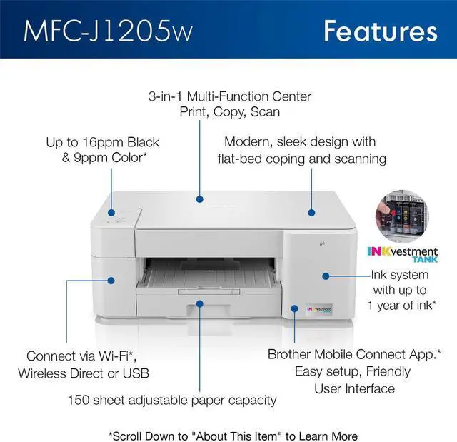 Alt view image 14 of 20 - Brother MFC-J1205W INKvestment Tank Wireless Multi-Function Color Inkjet Printer with Up to 1-Year of Ink In-box