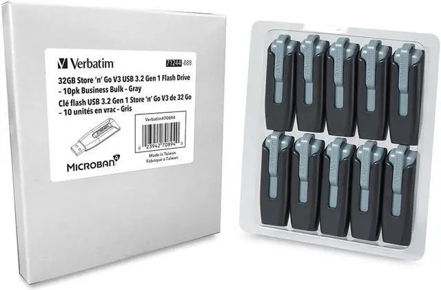 Alt view image 10 of 15 - Verbatim 32GB Store 'n' Go V3 USB 3.2 Gen1 Flash Drive 10pk Gray 70894