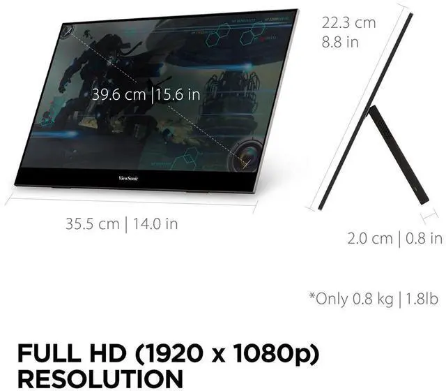 Alt view image 19 of 20 - ViewSonic VX1655 15.6 Inch 1080p FHD Portable LED Monitor with 2 Way Powered 60W USB C, Mini HDMI, IPS, Dual Speakers, and Built in Stand with Tripod mount