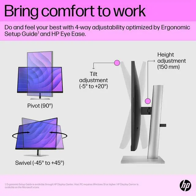 Alt view image 19 of 20 - HP E27q G5 27" QHD Monitor 1000:1 Brightness 350nits Response Time 5ms GtG 100mm VESA DisplayPort HDMI Tilt Height Adjustment Swivel Anti-glare, HP Eye Ease - 6N6F2AA