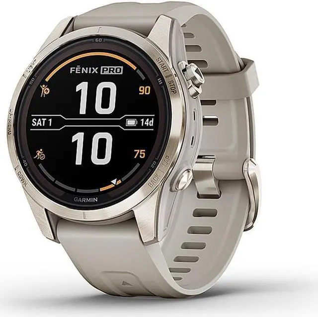 Alt view image 2 of 10 - Garmin fnix 7S Pro Sapphire Solar, Multisport GPS Smartwatch, Built-in Flashlight, Solar Charging Capability, Sand