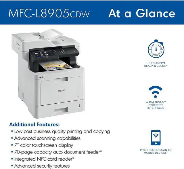 Alt view image 14 of 19 - Brother Business Color Laser All-in-One Printer with Low-cost Printing, Duplex Print, Scan, Copy and Wireless Networking Model MFCL8905CDW