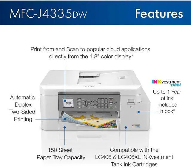 Alt view image 14 of 20 - Brother MFCJ4335DW Up to 20 ppm Black Print Speed Wireless 802.11 b/g/n InkJet MFC / All-In-One Color Printer
