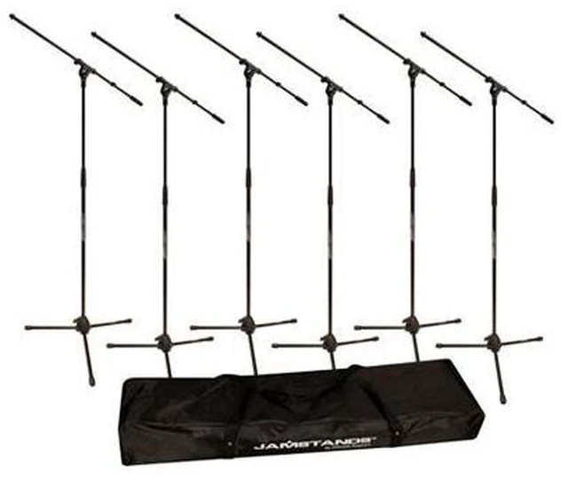 Alt view image 18 of 20 - Ultimate Support JS-MCFB6PK | 6-Pack Tripod Mic Stands with Boom Arms | Includes Carry Bag