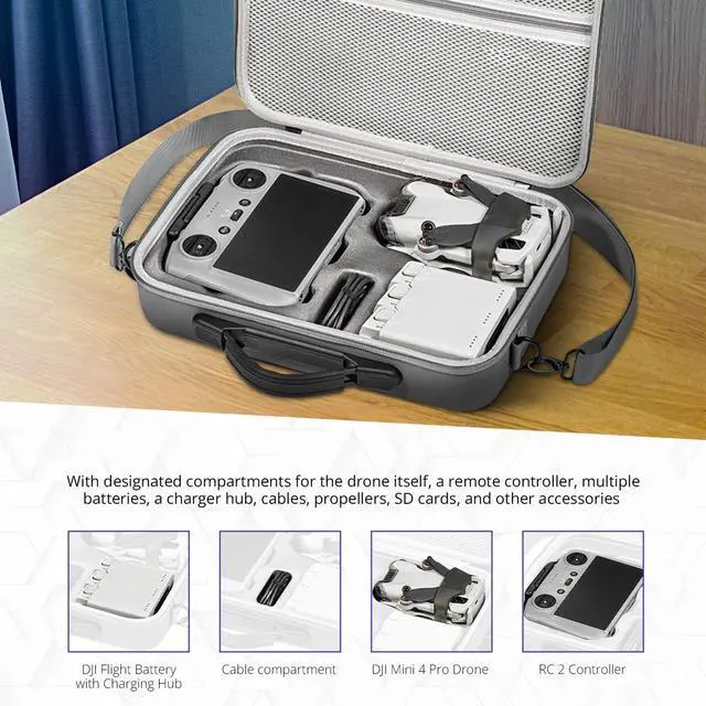 Alt view image 6 of 7 - Aries Carrying Case for DJI Mini 4 Pro Drone and RC-N2 Controller, Gray