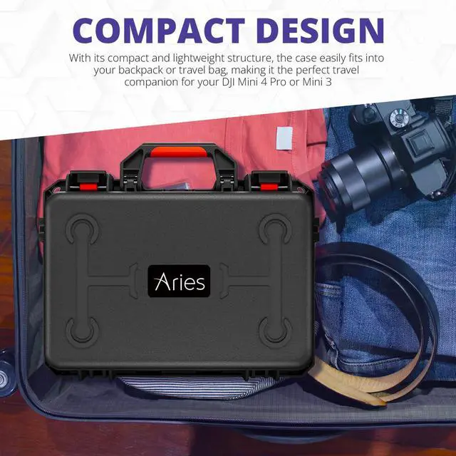 Alt view image 5 of 7 - Aries Waterproof Hard Shell Carrying Case for DJI Mini 4 Pro Drone, Black