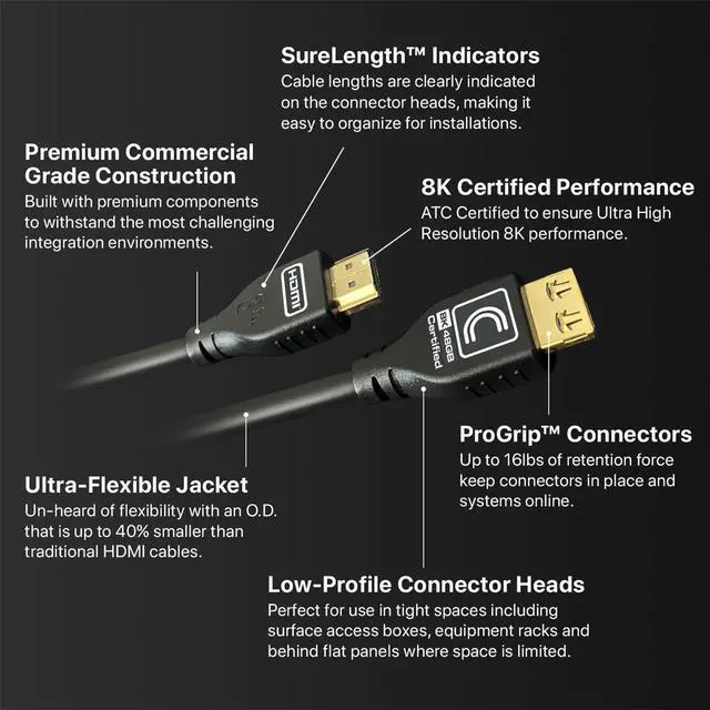 Alt view image 10 of 15 - Comprehensive MicroFlex Pro AV/IT HDMI A/V Cable MHD48G9PROBLK