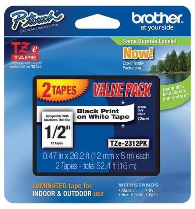 Alt view image 13 of 16 - Brother TZE2312PK Black Print on Premium White Laminated Tape for P-touch Label Maker, 12mm (0.47") wide x 8m (26.2') long - 2/Pack