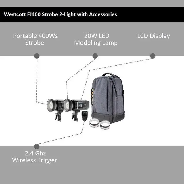 Alt view image 10 of 10 - Westcott FJ400 Strobe 2-Light Backpack Kit and FJ-X3M Universal Wireless Trigger
