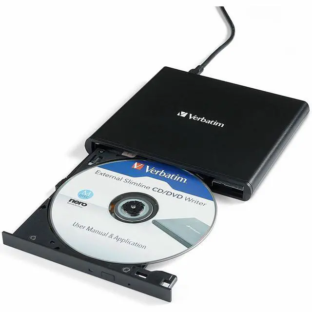Alt view image 4 of 18 - Verbatim Slim External Burner CD/DVD +/-RW Optical Drive USB 2.0 with USB A to USB C Adapter and M-DISC Support - Mac & PC Compatible Model 98938