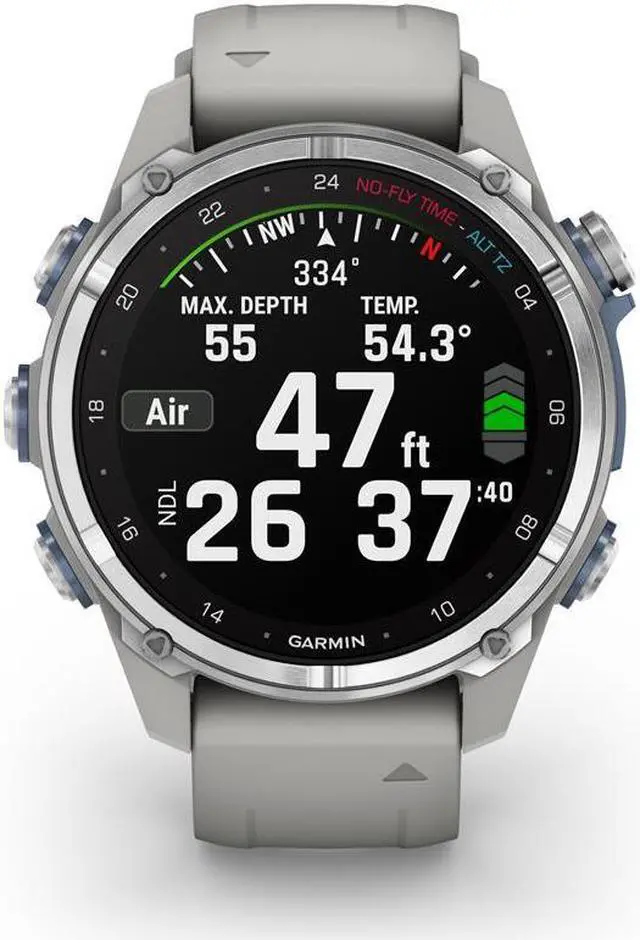 Alt view image 3 of 7 - Garmin Descent Mk3 Dive 43mm GPS Smart Watch, Stainless Steel,Gray Silicone Band
