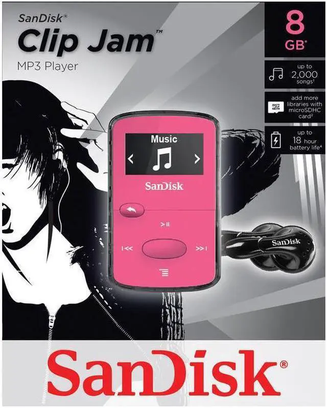 Alt view image 8 of 8 - Sandisk Clip Jam Sdmx26-008G-G46p 8 Gb Flash Mp3 Player - Pink