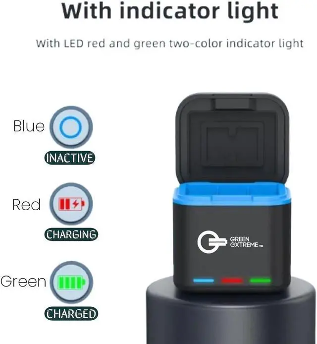 Alt view image 5 of 7 - Green Extreme Triple Battery Charger for GoPro Hero 9, 10, 11 & 12 Batteries