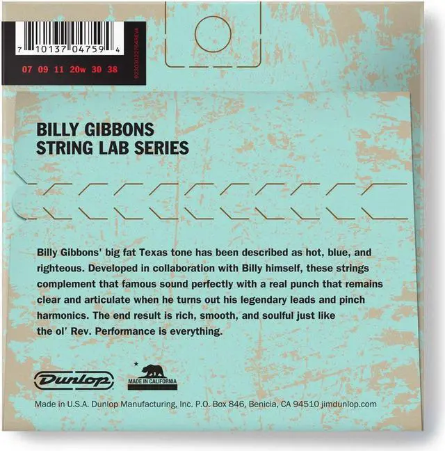Alt view image 2 of 2 - Dunlop Billy Gibbons Custom Rev Willy's Nickel Wound Electric Guitar Strings, Extra Light, 07-38 Gauge, Set of 6 Strings